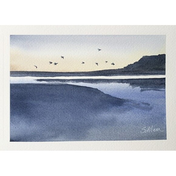 Original Watercolor Landscape Painting Lowcountry Birds "Nightfall" 5x7 Signed - Picture 1 of 2